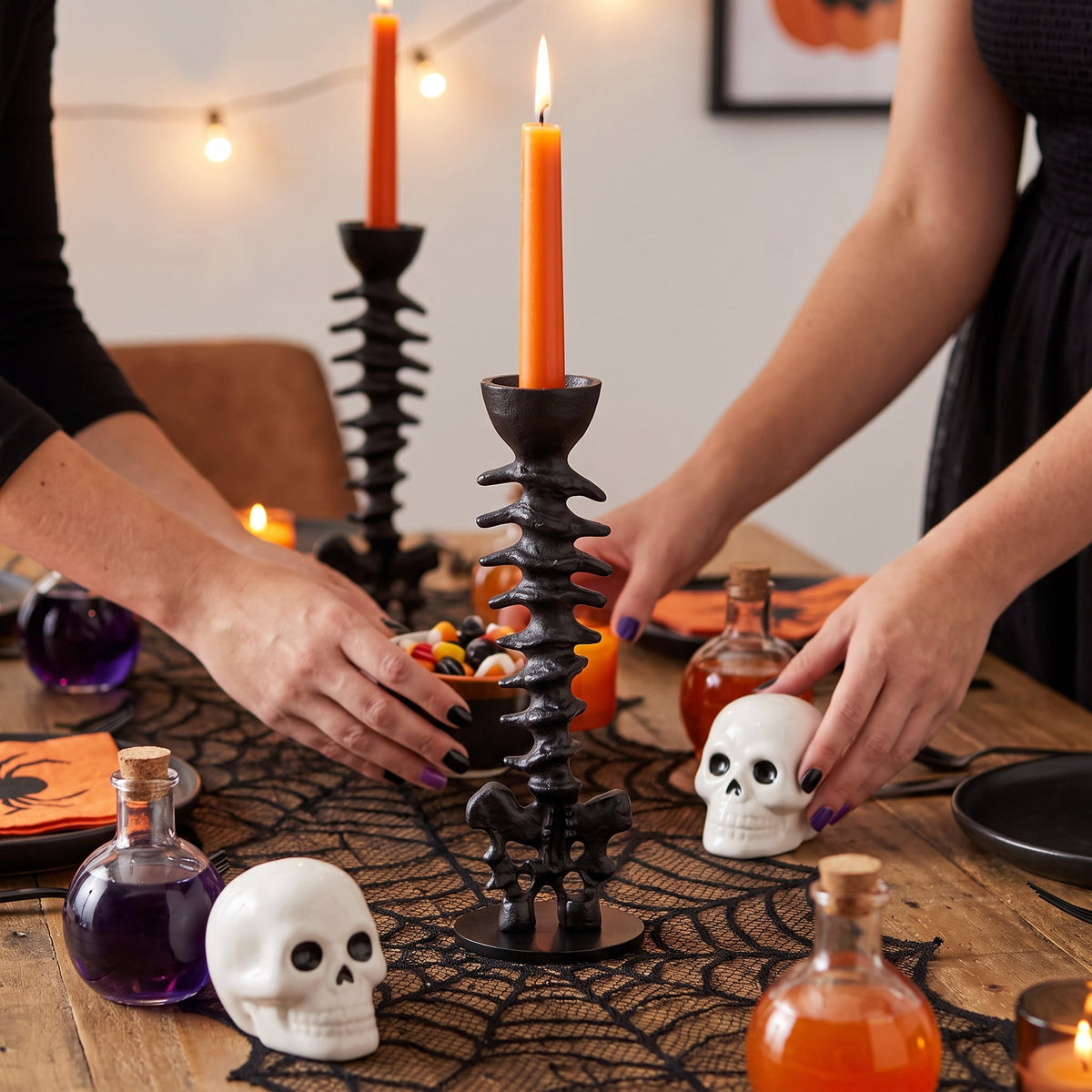 Metal Spine Candle Holder, Black, 8.6", Halloween by Way To Celebrate