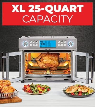 25-Qt. Extra-Large Dual-Zone Air Fryer Toaster Oven With French Doors