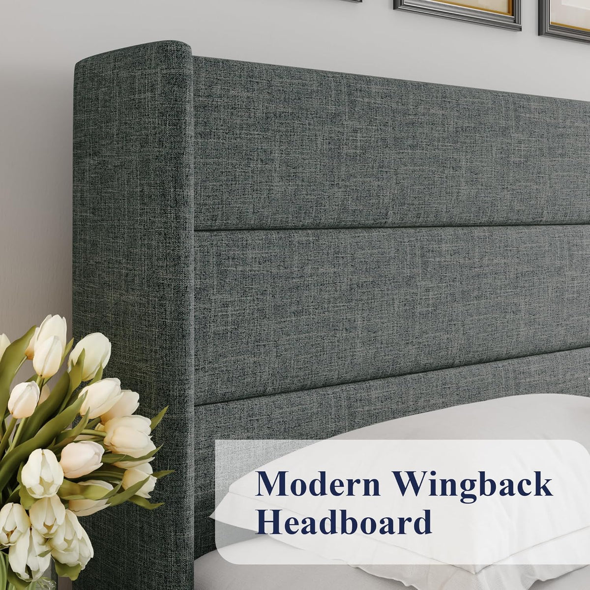 Allewie Queen Lift Up Storage Bed Frame With Wingback Headboard, Light Beige - 80.7 x 60.6 x 44.5 in