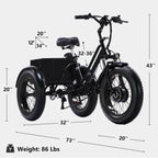 YEBEI Folding Electric Tricycle for Adults, 500W Motor, 48V15AH Lithium Battery, 20 x 4.0 in Fat Tires