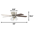 Prominence Home 42 inch Satin Nickel Bedroom Hugger Ceiling Fan With Lights