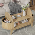 Fluted Oval Coffee Table With Storage, 46.45 x 19.68 x 15.94 in
