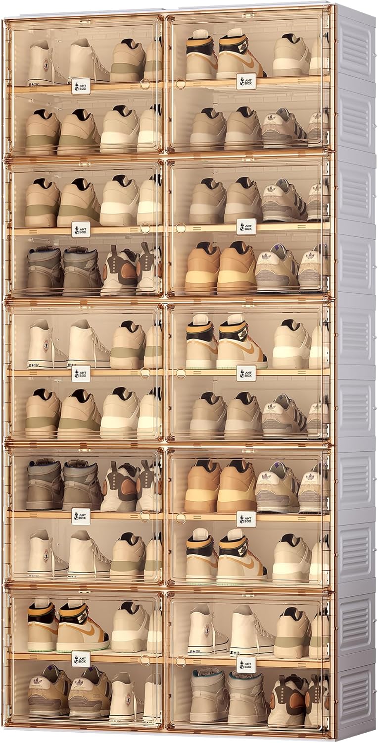 ANTBOX Stackable Plastic Shoe Storage Cabinet With Magnetic Clear Door, 10 Tiers 40 Pairs