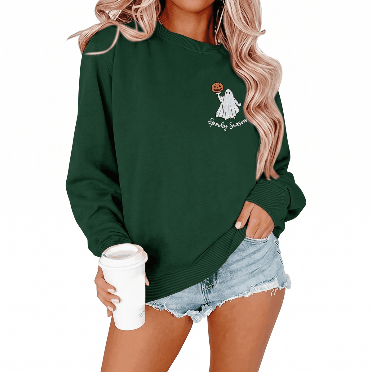 MOUSYA Halloween Sweatshirt Women Spooky Season Shirt Pumpkin Fall Sweatshirt Ghost Long Sleeve Pullover Tops