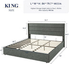 Allewie Queen Lift Up Storage Bed Frame With Wingback Headboard, Light Beige - 80.7 x 60.6 x 44.5 in