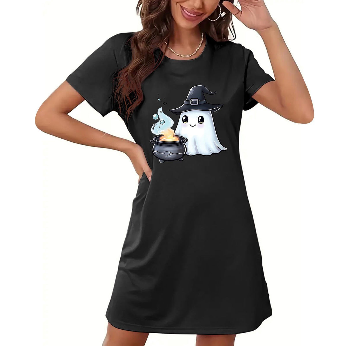 Censtreet Halloween Sleep Shirts for Women Short Sleeve Night Shirts for Sleeping Pullover Nightgown Soft Nightdress