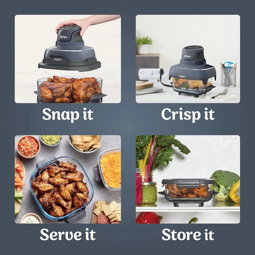 Ninja Crispi 4-in-1 Portable Glass Air Fryer Cooking System, 1500W, 4 QT And 6-Cup Containers
