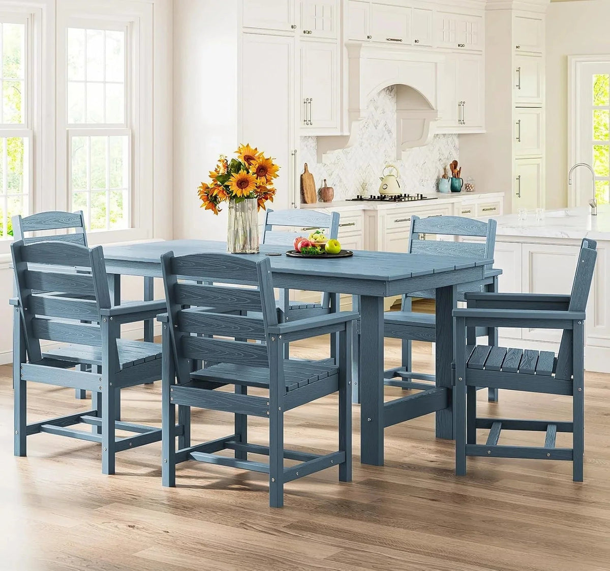 SERWALL 7-Piece HDPE Patio Dining Set, Aruba, 66.9in D x 32.2in W x 29.1in H