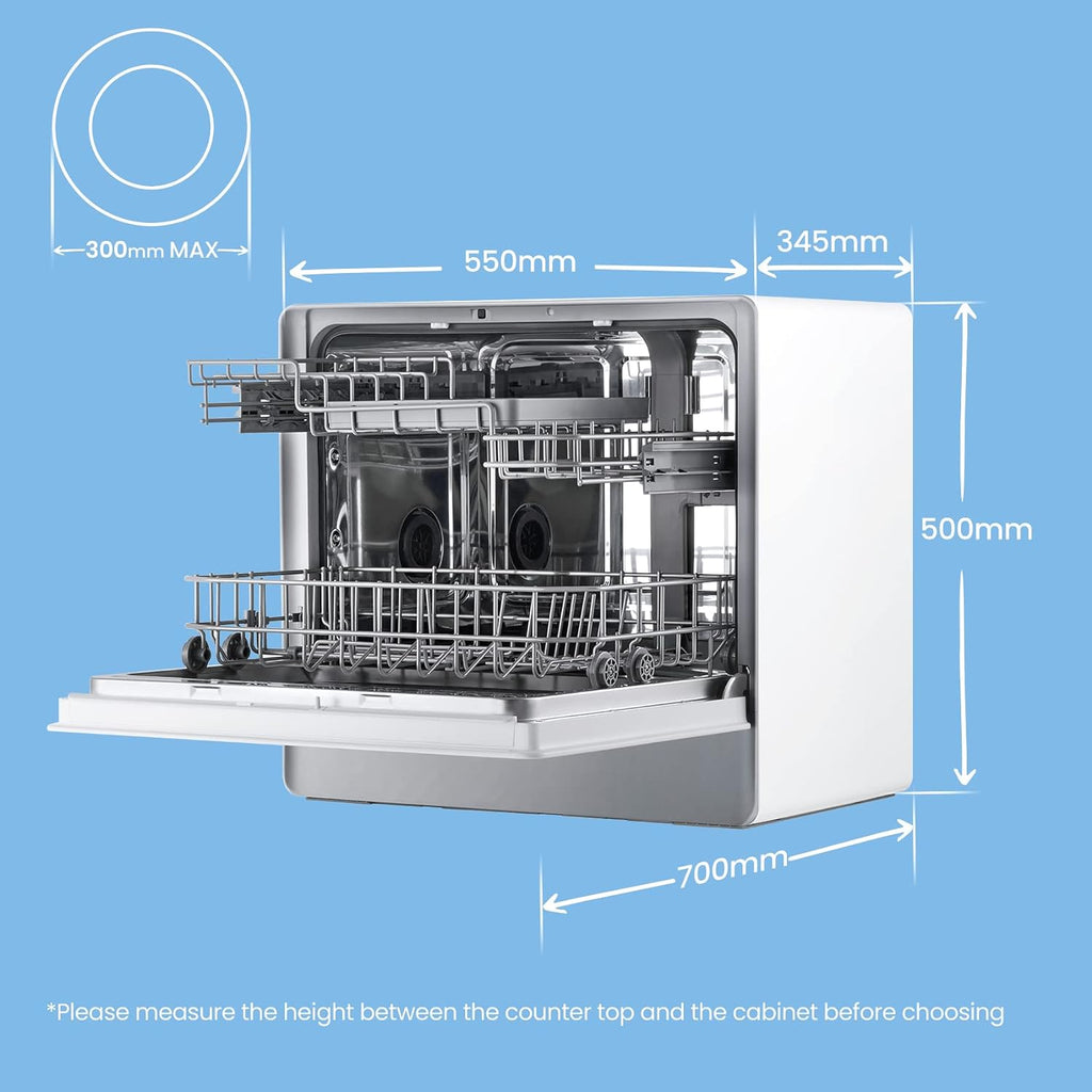 COMFEE' Portable Countertop Dishwasher, 5L Built-In Water Tank, 6 Programs, White - CDC17P0AWB