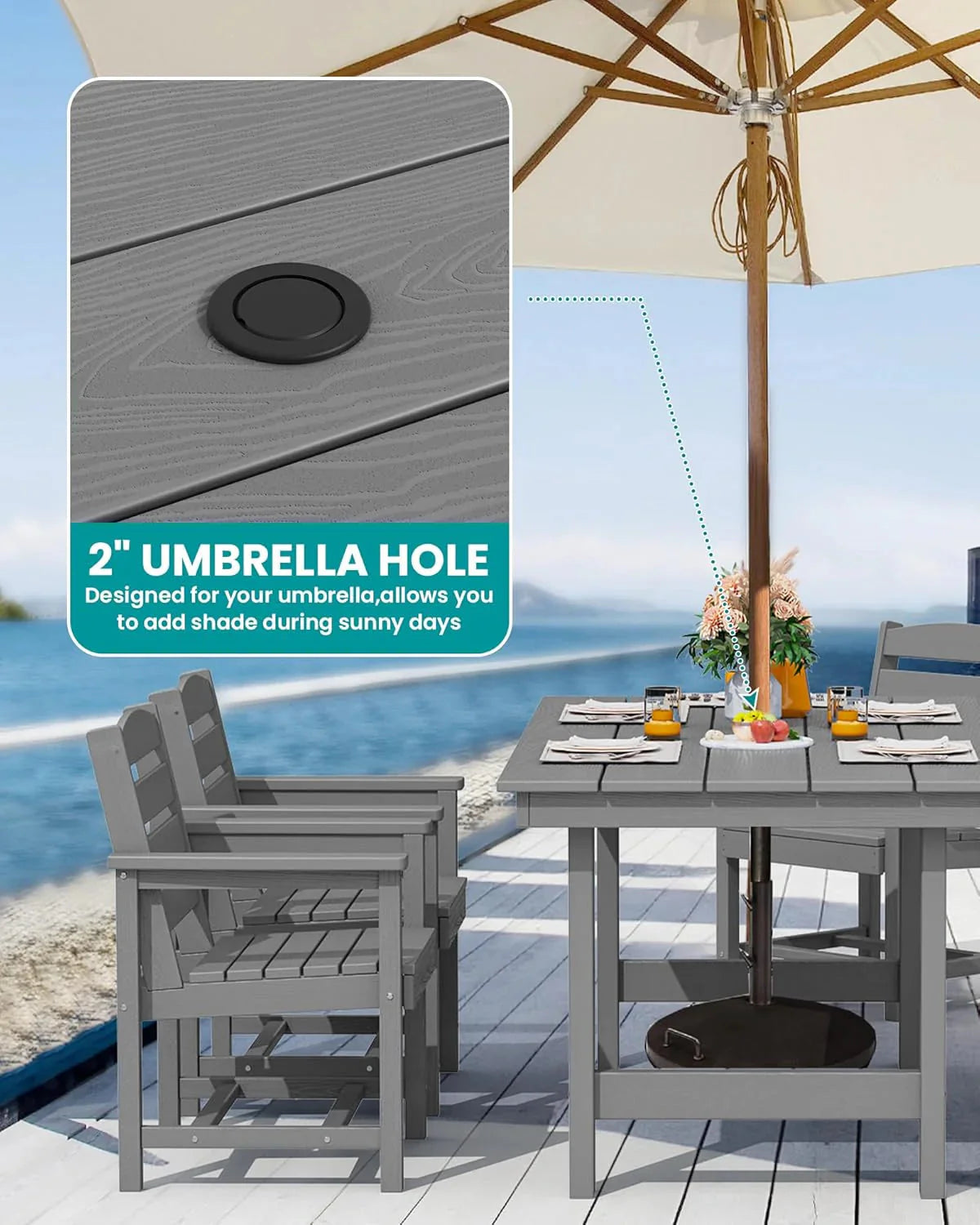 SERWALL 7-Piece HDPE Patio Dining Set, Aruba, 66.9in D x 32.2in W x 29.1in H
