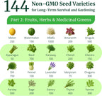 Non-GMO Heirloom Survival Seed Vault, 23 000 Open-Pollinated Vegetable, Herb And Fruit Seeds, 144 Varieties