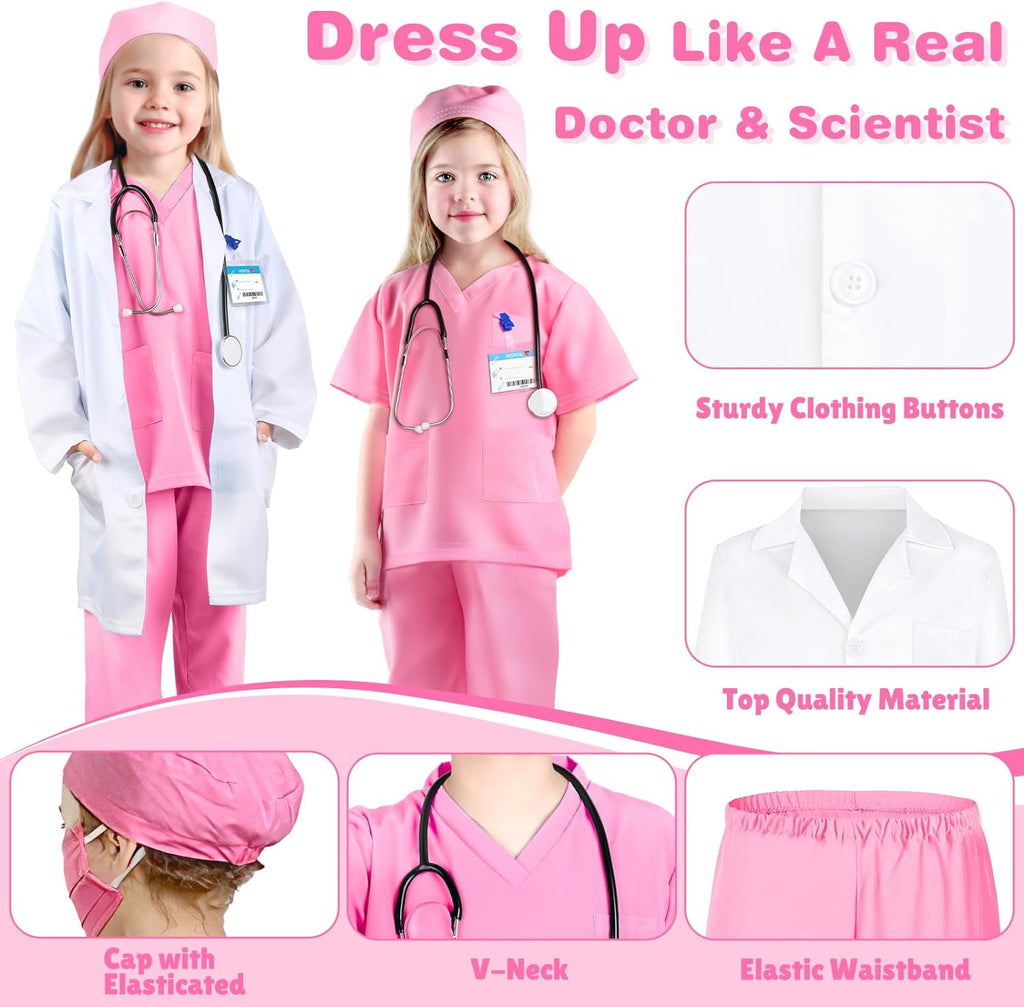 Doctor Costume for Kids, Doctor Costume with Lab Coat Halloween Party Dress Up for Girls Age 8-12 Years