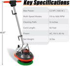 HHQ Commercial Orbital Floor Scrubber Buffer Polisher, 1.5 HP, 1100 Watts, 50-Foot Cord - Floor Scrubber-B