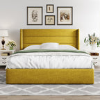 Allewie Queen Lift Up Storage Bed Frame With Wingback Headboard, Light Beige - 80.7 x 60.6 x 44.5 in