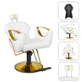 LUXMARS Reclining Hydraulic Barber Chair, White, 40 Inches To 46 Inches