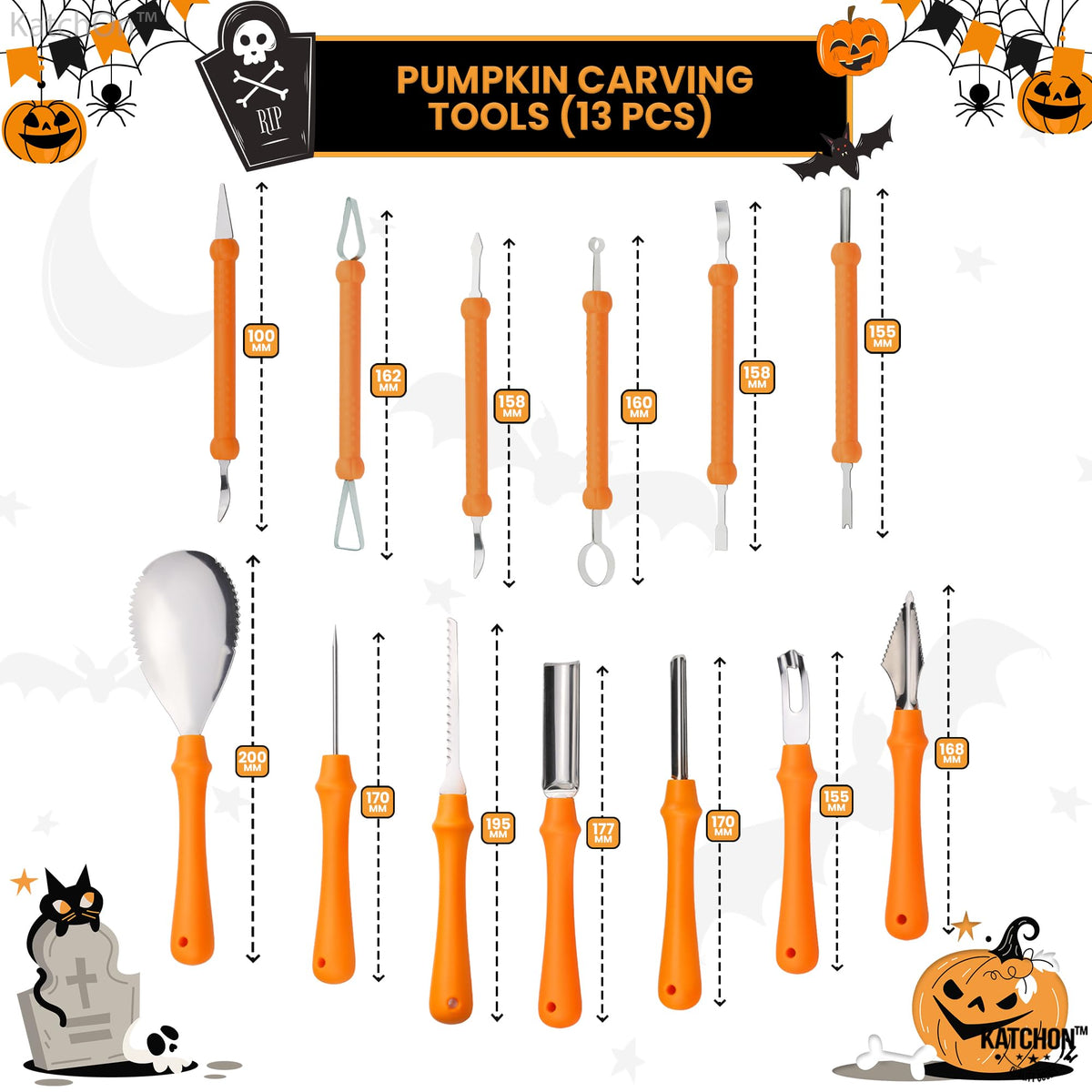 KatchOn, Professional Pumpkin Carving Kits - Pack of 31 | Halloween Pumpkin Carving Tools, Heavy Duty Stainless Steel