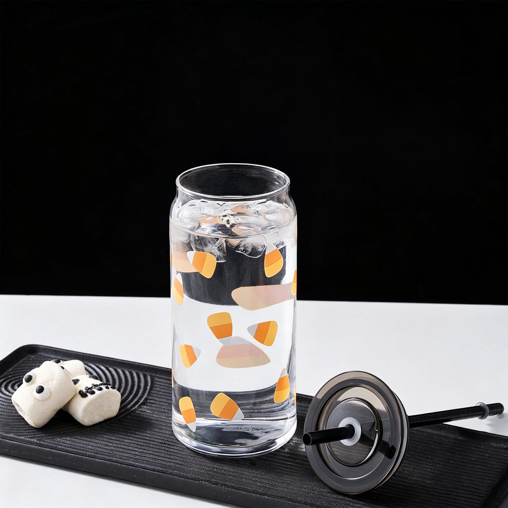 Way to Celebrate Halloween Candy Corn Glass Can Sipper Tumblers, 20 oz, 2-Pack