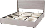 Allewie Queen Lift Up Storage Bed Frame With Wingback Headboard, Light Beige - 80.7 x 60.6 x 44.5 in