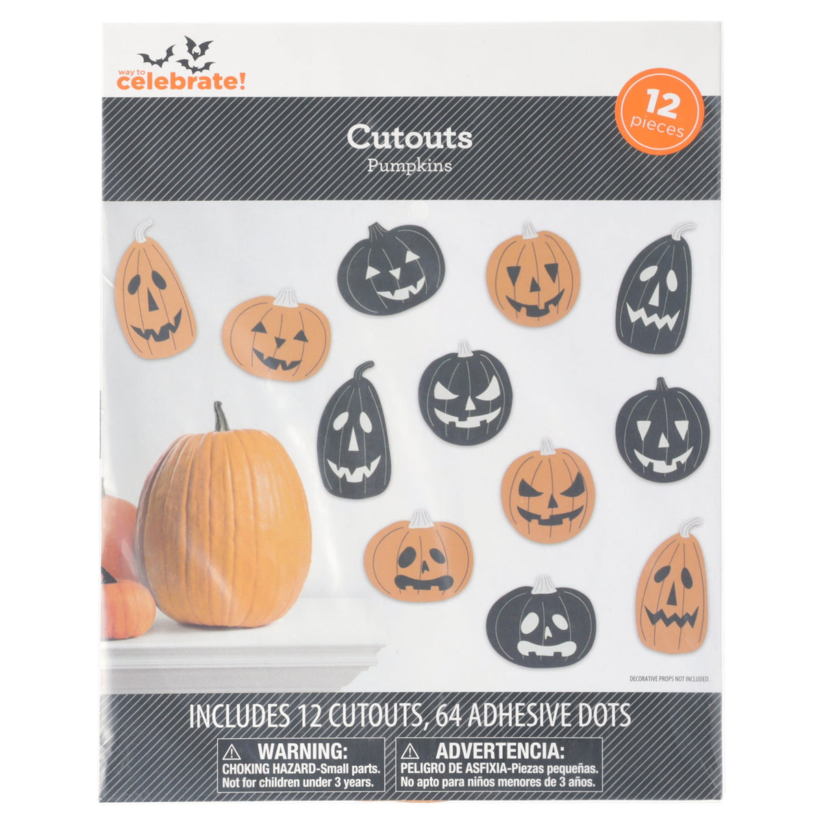 Pumpkin Cutouts, Orange and Black, 12 Pieces, Halloween by Way To Celebrate