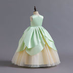 KAWELL Princess Tiana Costume for Girls Birthday Halloween Dress Up Outfits with Accessories