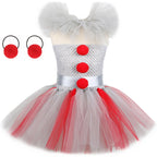 Girls Clown Tutu Dress Costume with Balloons and Gloves, Toddler Kids Clown Costume Outfits Halloween Party