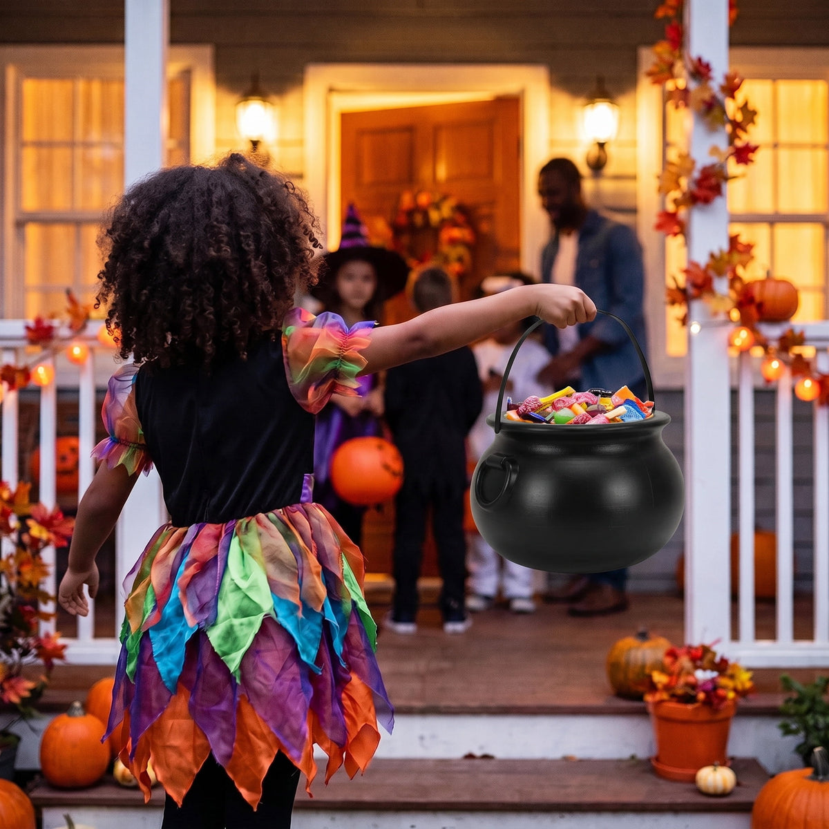 Large Cauldron Trick-or-Treat Pail, Black, 14", Halloween by Way To Celebrate
