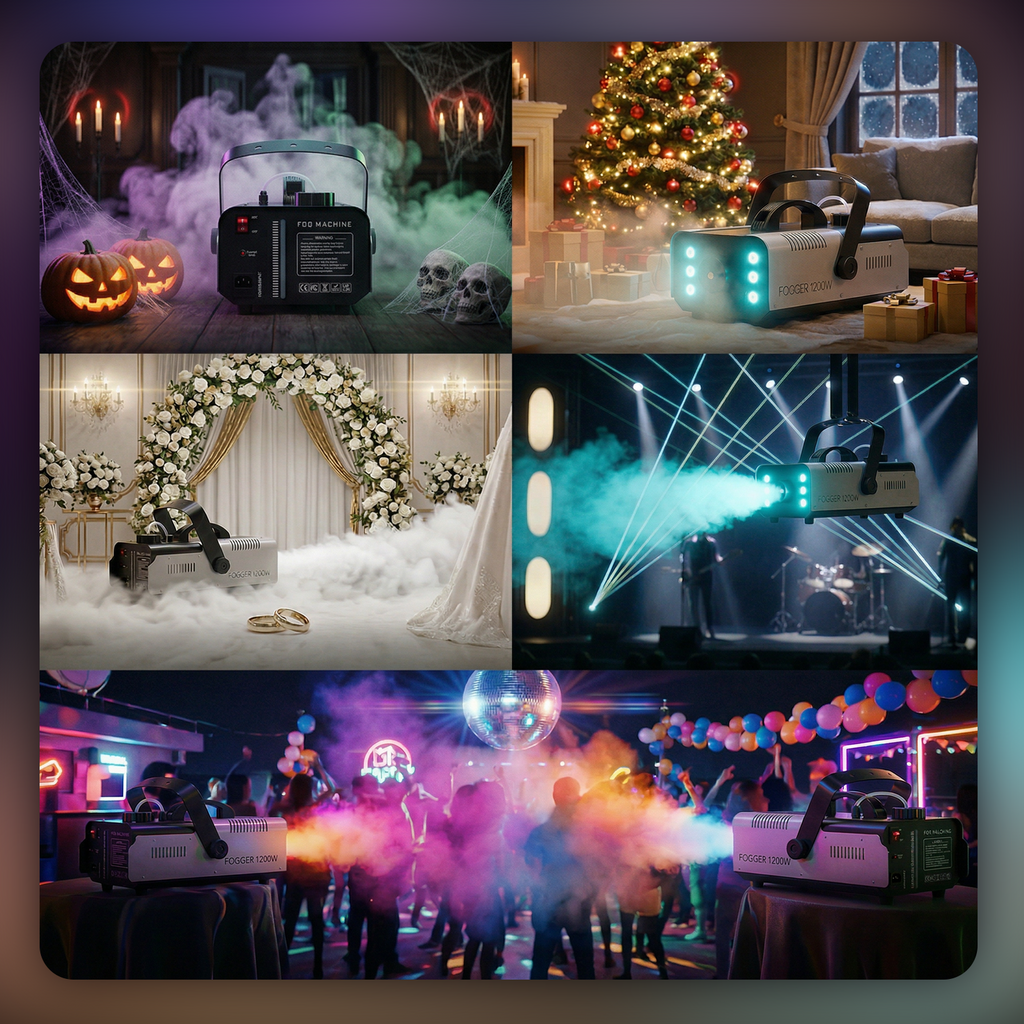 Halloween Fog Machine Smoke Machine 1200W with RGB LED Lights & Remote - Haze Smoke Generator for Halloween, Party, Stage, DJ, Club