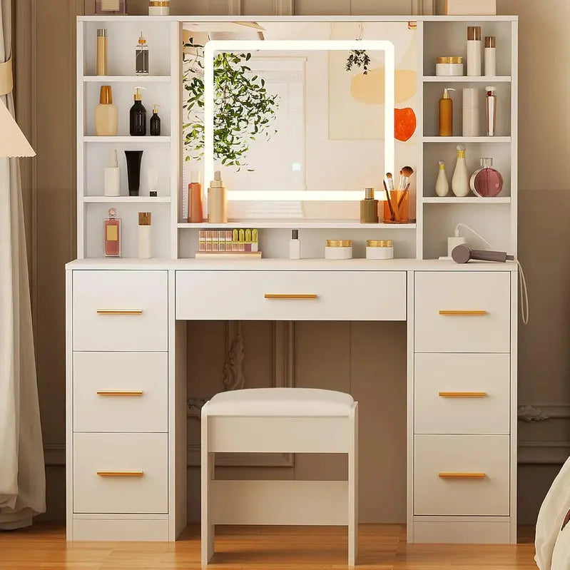 ANWBROAD Lighted Makeup Vanity Desk With LED Mirror, 39.4-Inch W x 15.7-Inch D x 55.1-Inch H