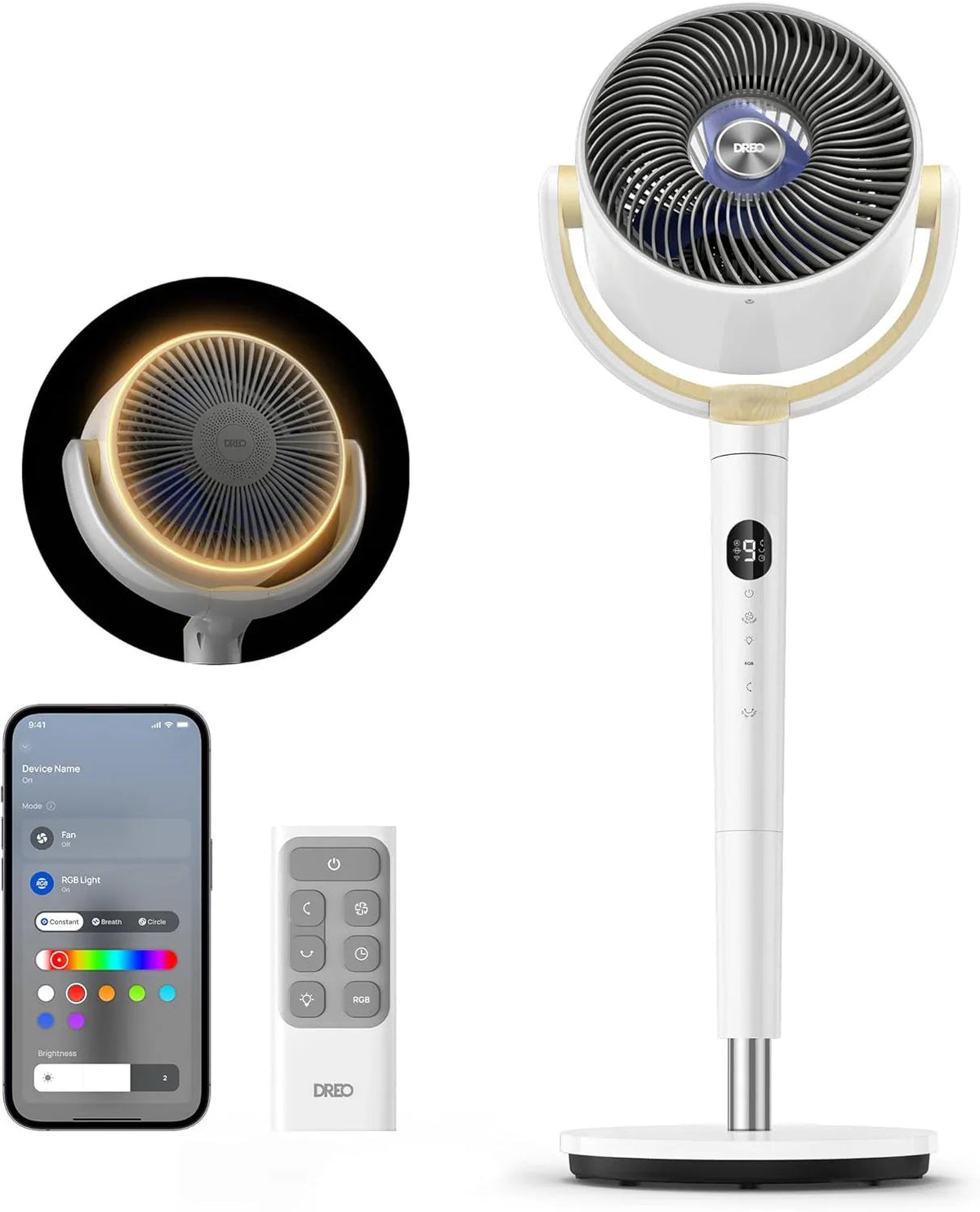 DREO Smart Pedestal Fan, 37-42 inch, 9 Speeds, Wi-Fi And Alexa