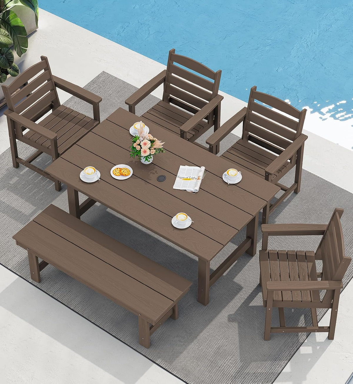 SERWALL 7-Piece HDPE Patio Dining Set, Aruba, 66.9in D x 32.2in W x 29.1in H