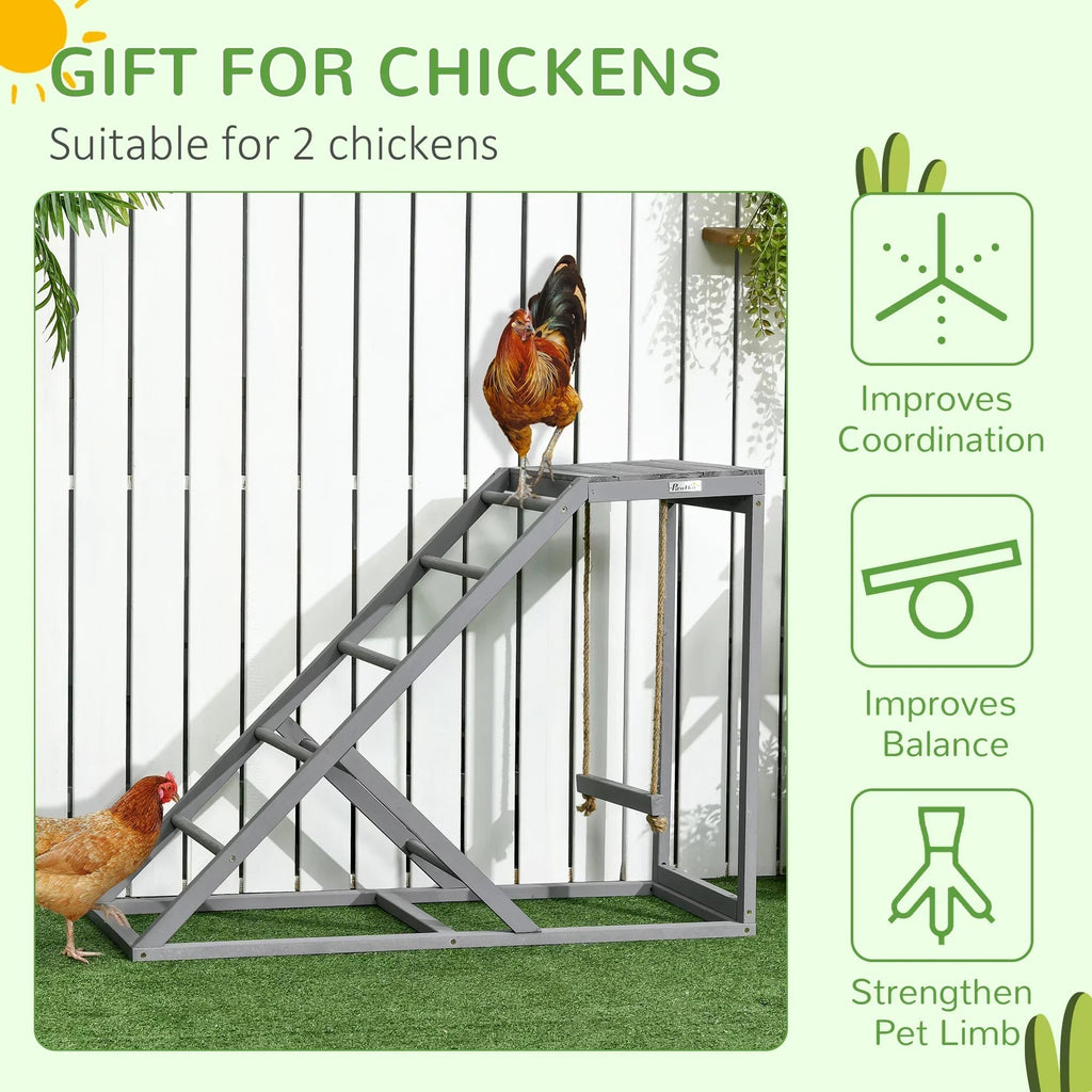 PawHut Chicken Activity Play Center With Swing, Perches And Platform, Pastel Gray - D51-350V00GY