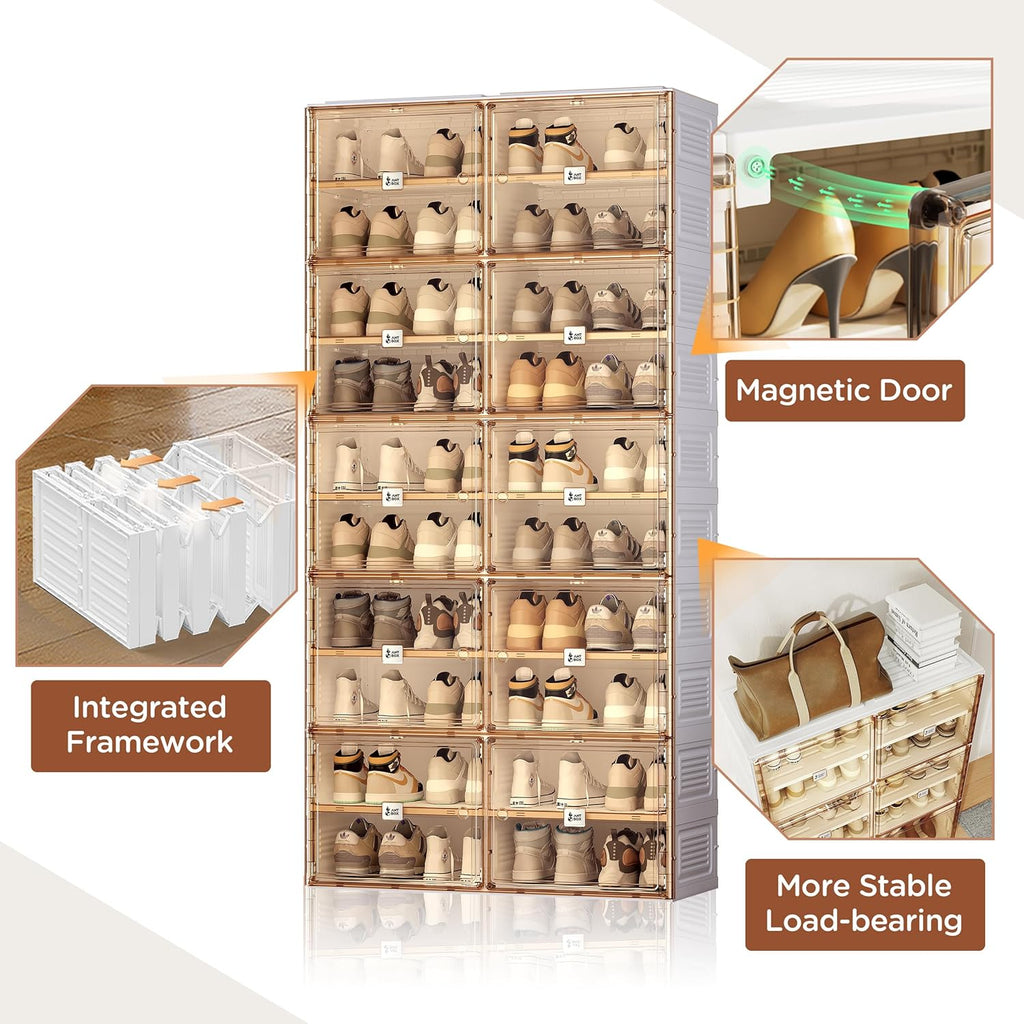 ANTBOX Stackable Plastic Shoe Storage Cabinet With Magnetic Clear Door, 10 Tiers 40 Pairs