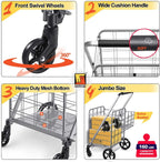 Wellmax Folding Metal Grocery Shopping Cart With Wheels, 31 x 24.5 x 40 Inches - WM99028S