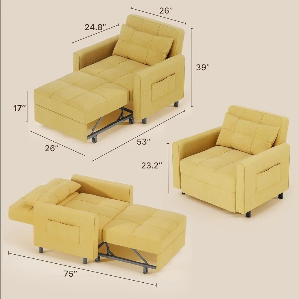 3-in-1 Convertible Pullout Sleeper Chair Bed - 75in x 26in x 17in