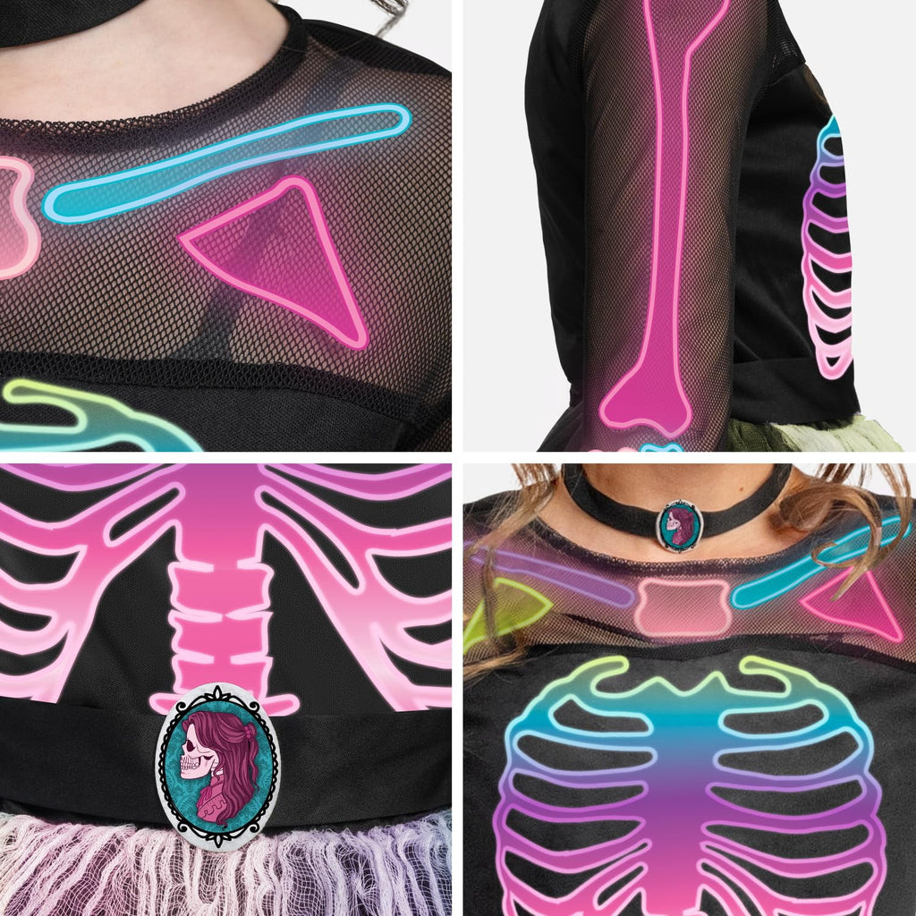 Joyfy Skeleton Tutu Dress for Girls, Skeleton Costume for Kids Halloween Dress Up Party Role Playing Cosplay