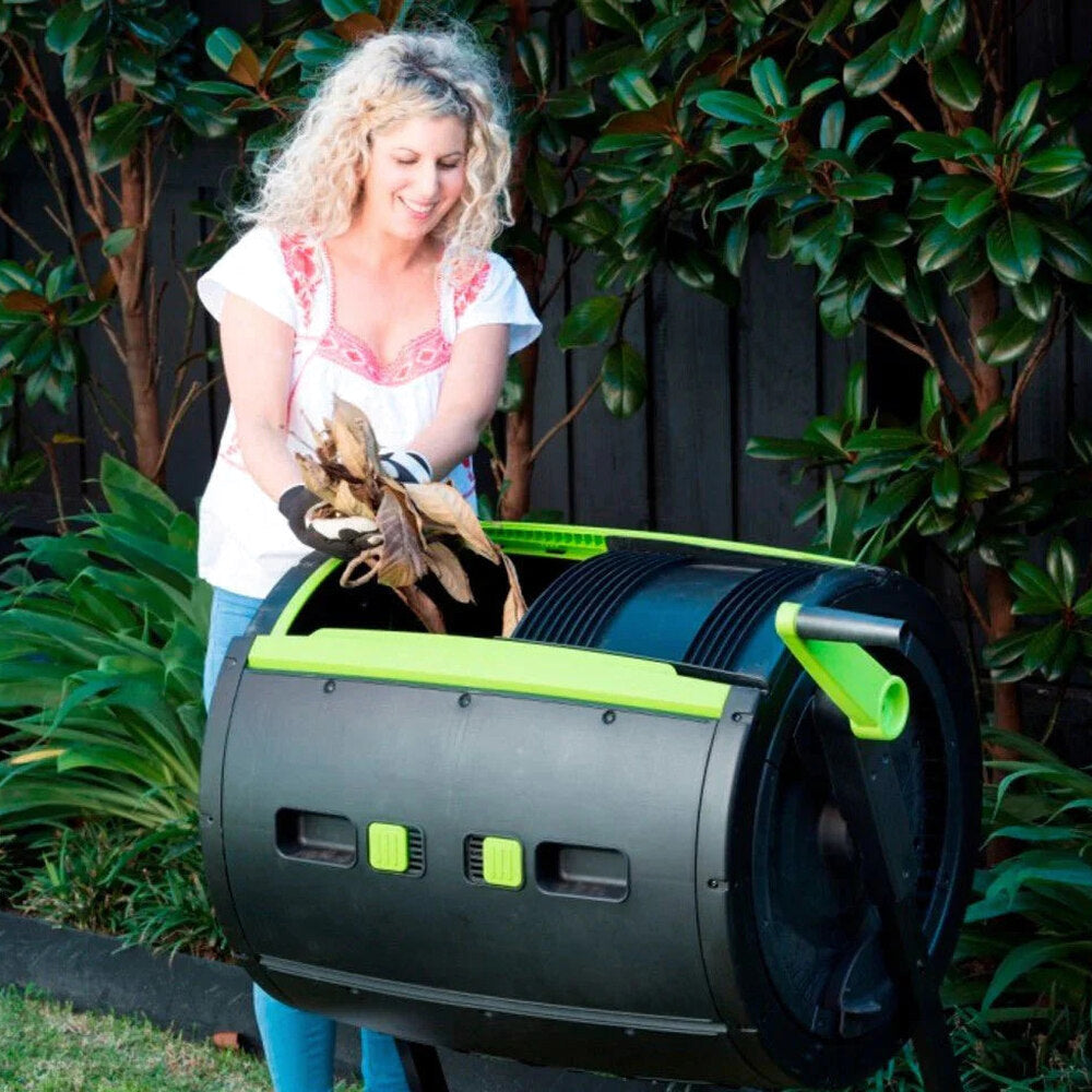 Maze 65-Gallon Compost Tumbler And 12-Gallon Cart Combo - Black