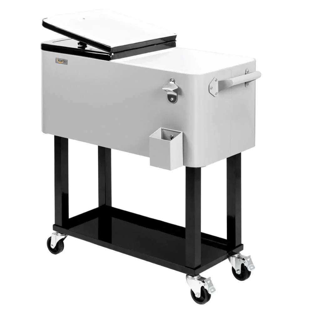 80 Quart Rolling Ice Chest With Shelf - Grey