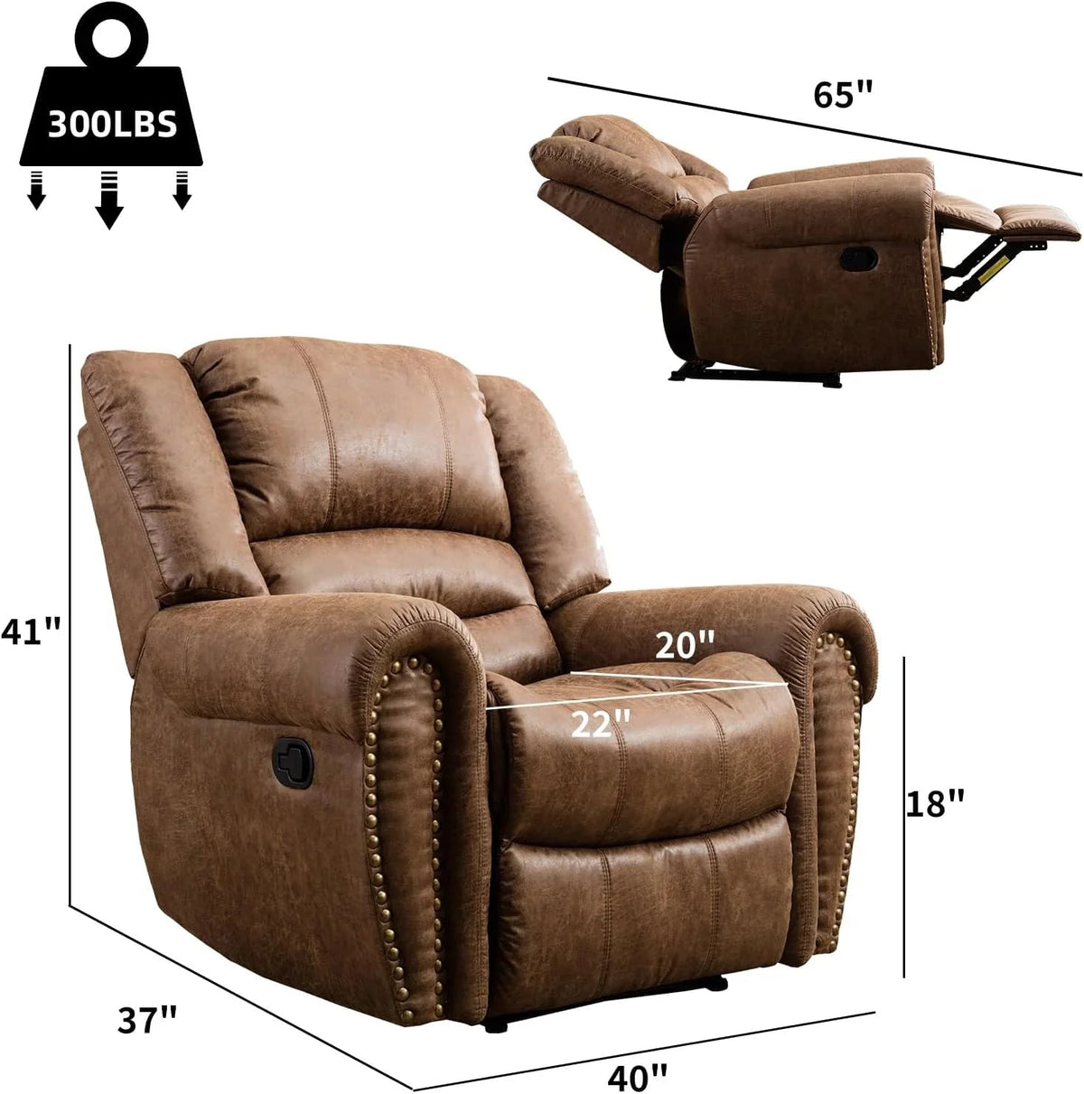 CANMOV Manual Recliner Chair, Nut Brown
