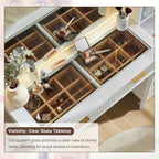 T4TREAM 48in Fluted Makeup Vanity Desk With 36in Mirror, Lights, 5 Drawers And Adjustable Shelves - White