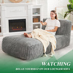 Hobestluk Bean Bag Lounger Chair With Ottoman, Faux Fur, Memory Foam Fill