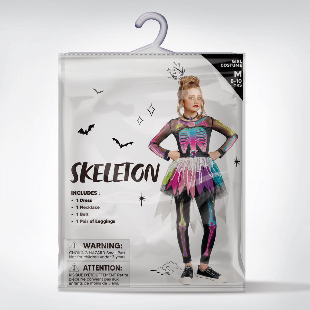 Joyfy Skeleton Tutu Dress for Girls, Skeleton Costume for Kids Halloween Dress Up Party Role Playing Cosplay