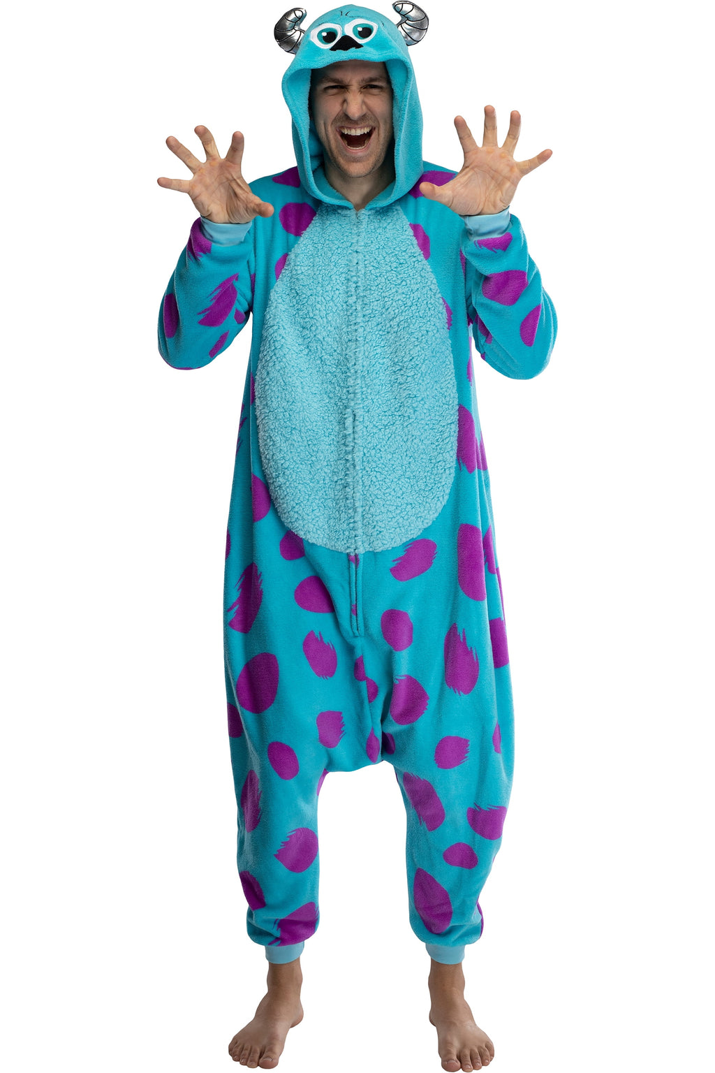 Disney Monsters Inc. Adult Sulley Kigurumi Sherpa Fleece Cosplay Costume One-Piece Union Suit (L/XL)