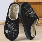 PMVFHDE Halloween Fuzzy Winter Ons Witch Print Flat Indoor Footwear For Home Sole Warm Comfortable Women’s Shoes Black - 10