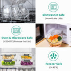 Glass Food Storage Containers With Lids Set, 34 Pieces, Grey