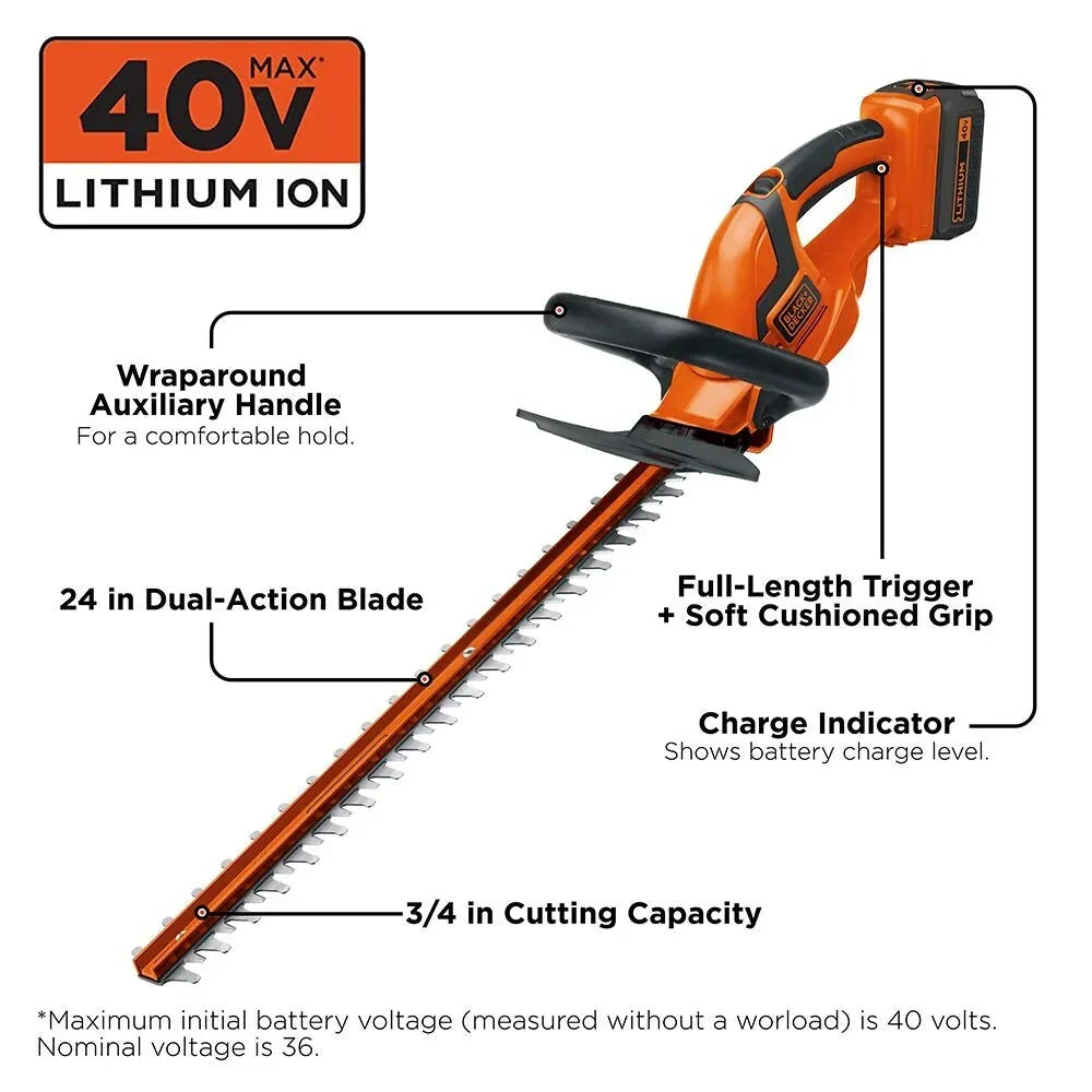 BLACK+DECKER 40V MAX Cordless Hedge Trimmer, 24-Inch - LHT2436
