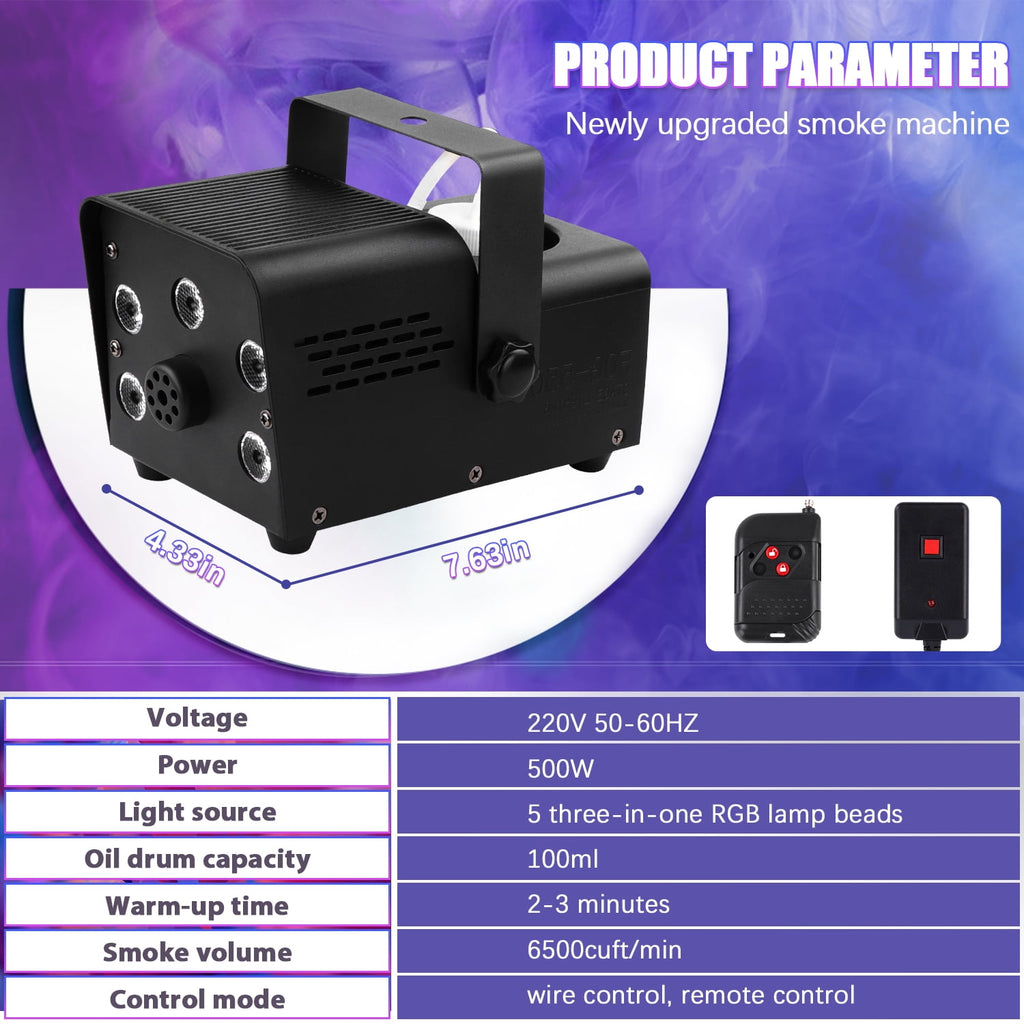 Wondnuga Halloween Fog Machine Smoke Machine 550W 3-in-one RGB Light Beads Smoke Machine Remote Control for Halloween Party Wedding