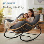 SWITTE Outdoor Rocking Chair - Oversized Wicker Papasan Egg Chair