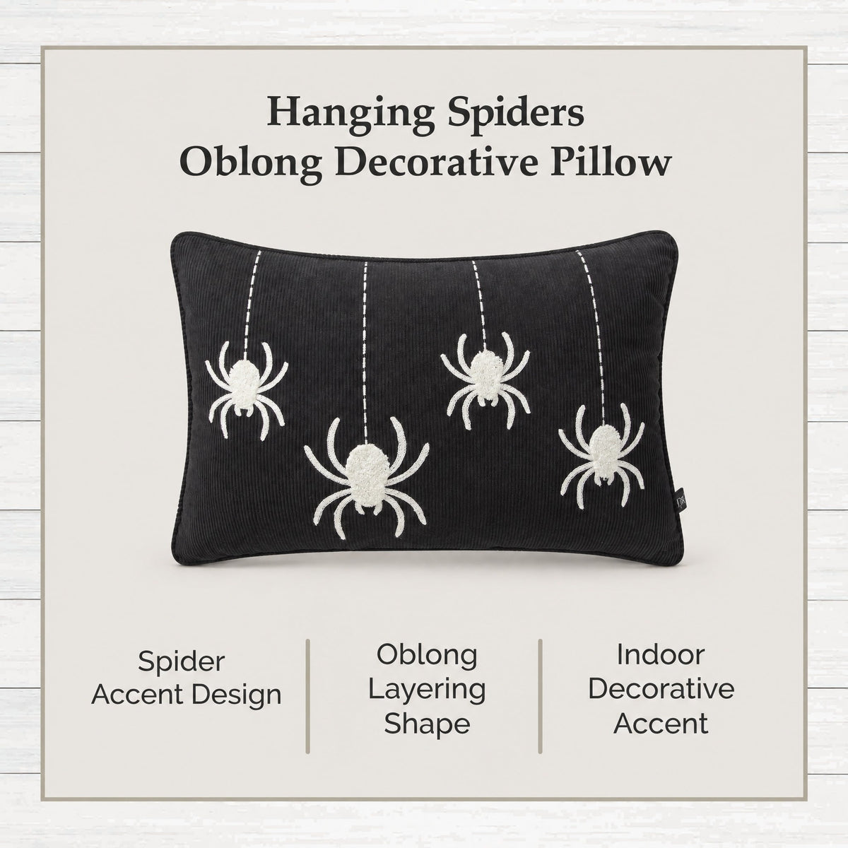 My Texas House Halloween Hanging Spiders Oblong Decorative Pillow, Black and Ivory, 14" x 20"