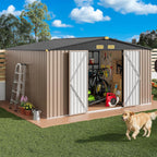 IRONCK Metal Outdoor Storage Shed, 10x12ft, Brown