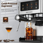 AIRMSEN Espresso Machine With Grinder, 20-Bar, 1350W, 63oz, Brushed Stainless Steel